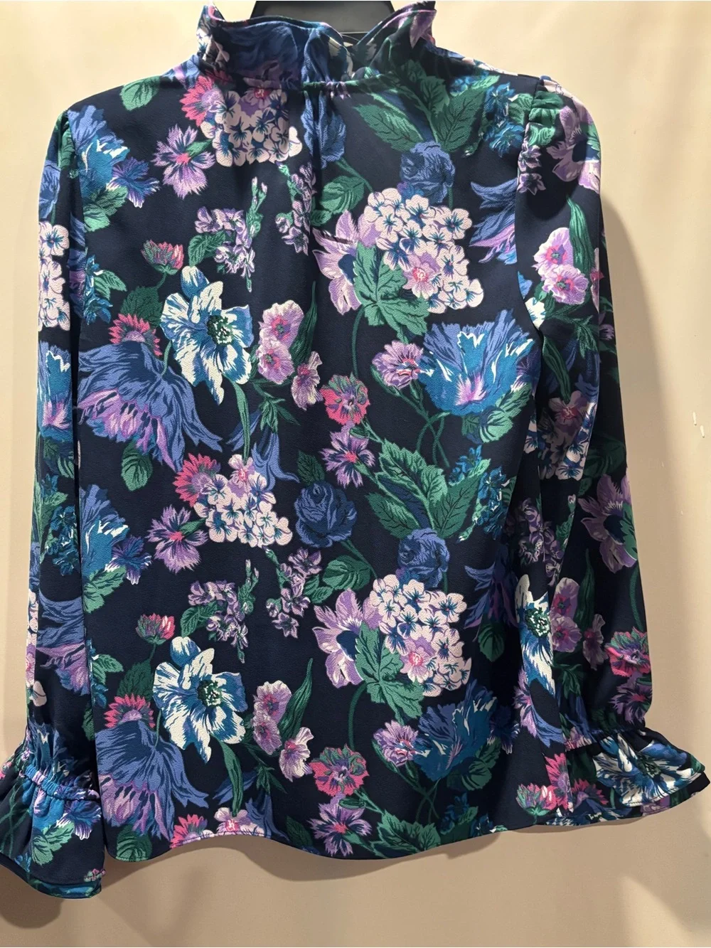 J.CREW Ruffleneck Top Women's Foral 365 Crepe XS  Multicolor